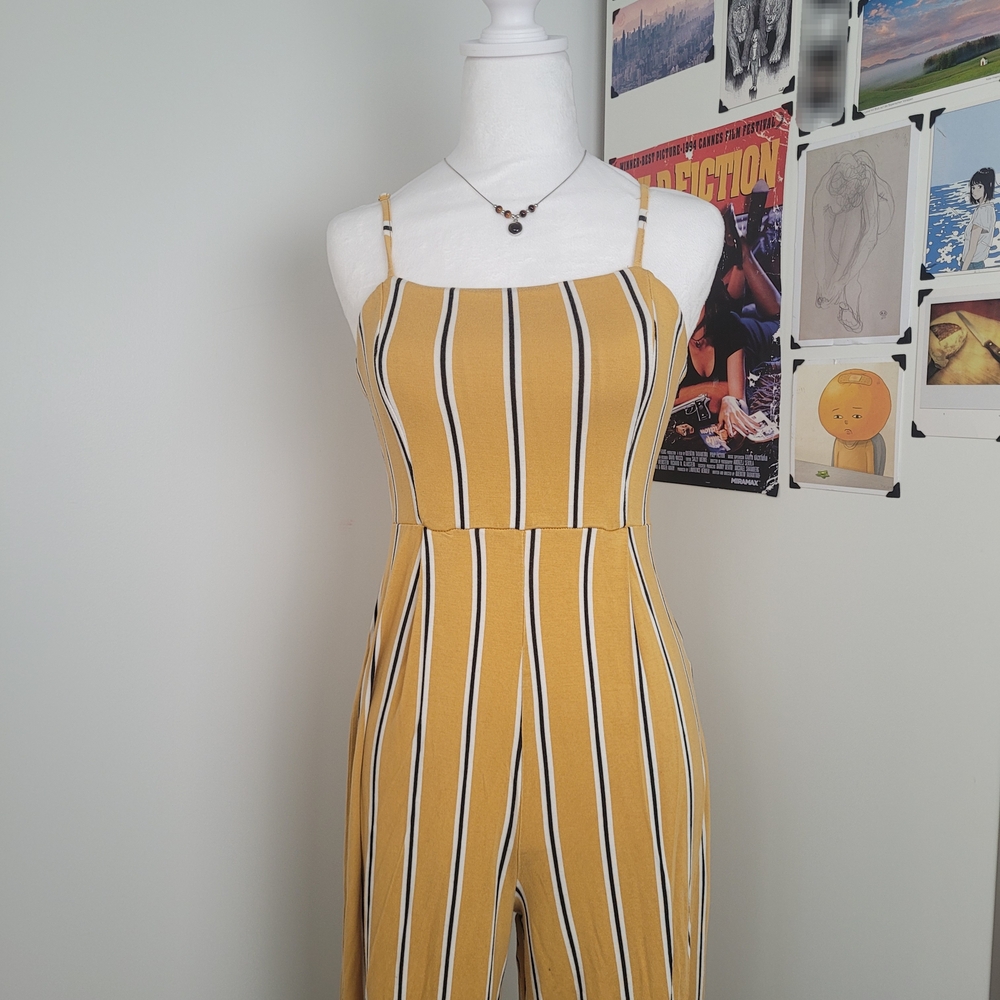 Streetwear Society Striped Mustard Jumpsuit - Size S